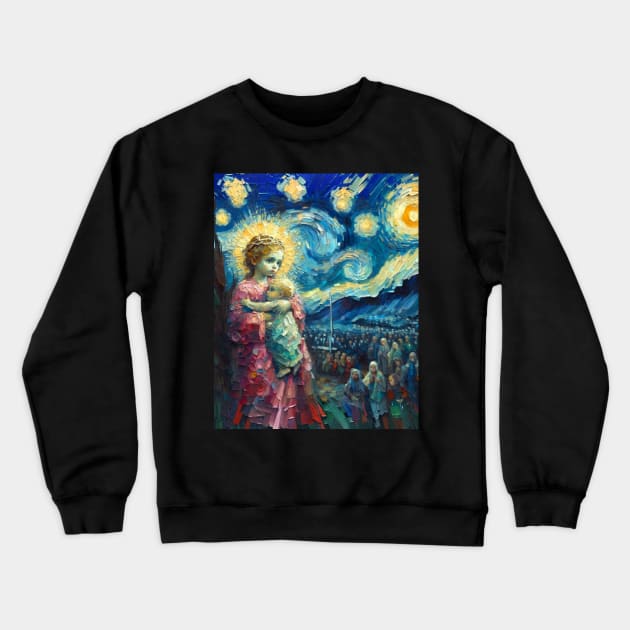 Jesus baby in starry night Crewneck Sweatshirt by FUN GOGH